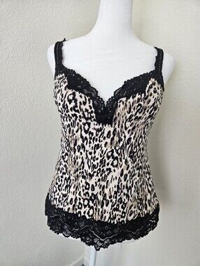 Soma Leopard Print Lace-Trim Cami Tank Top - Black & Beige